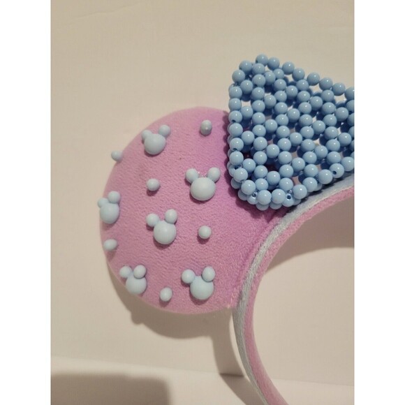 Disney Minnie Mouse Pink Ears Beaded Baby Blue Bow - Picture 3 of 9
